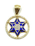 14K Gold & Diamond With Blue Enamel Star of David Round Necklace